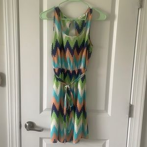 Black Bead Tank Top Waist Defined Dress with Tie